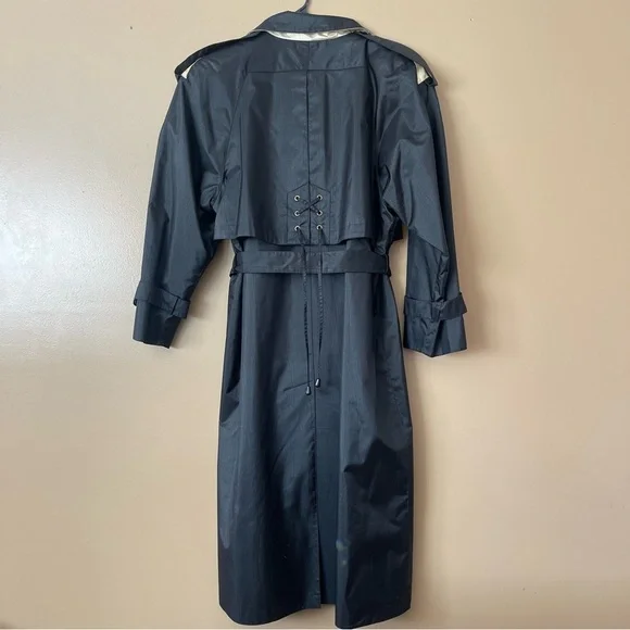 British Mist Vintage Black Rain Trench Coat Size 10 - Picture 9 of 12